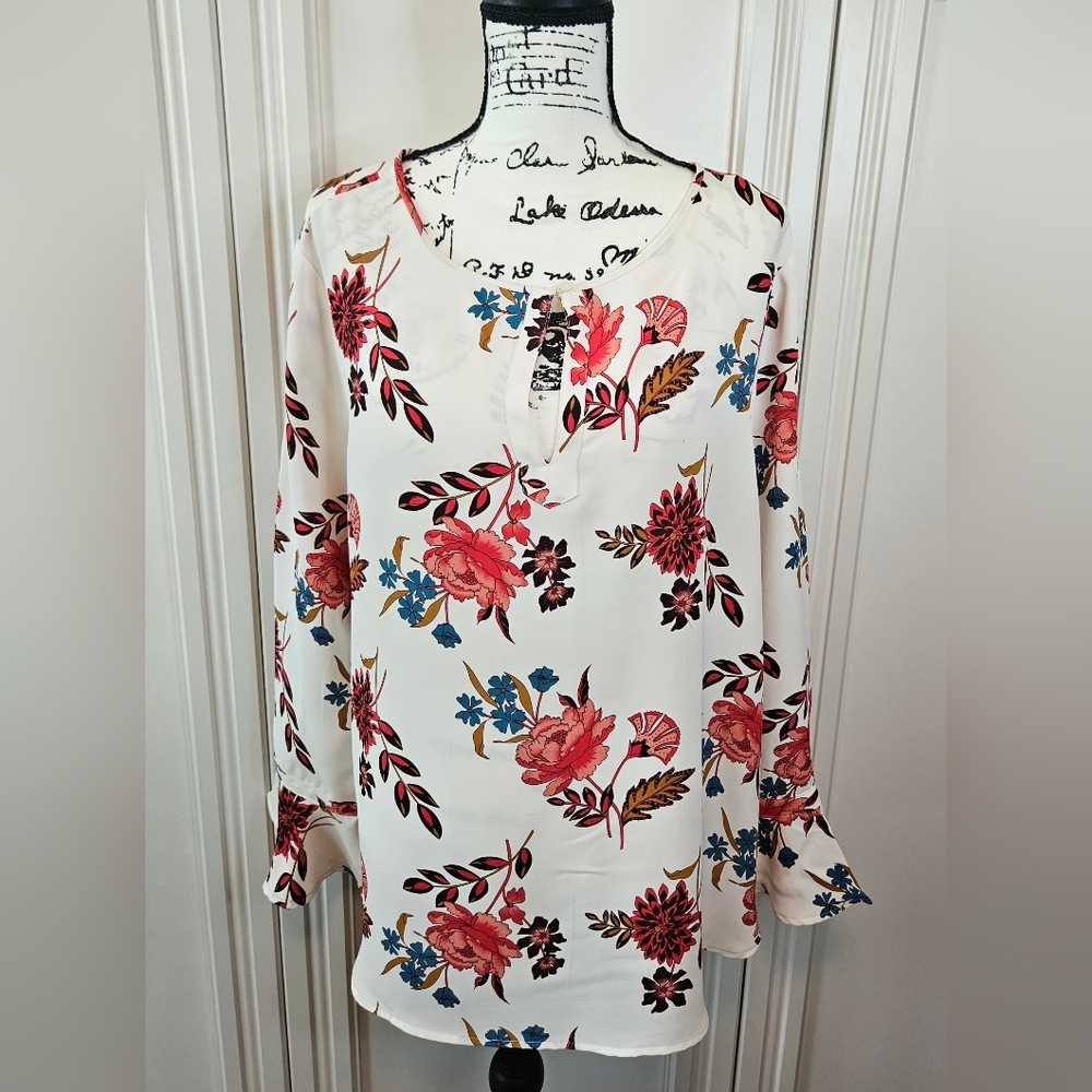 LOFT Sophisticated Floral Long Sleeve Ruffled Blouse